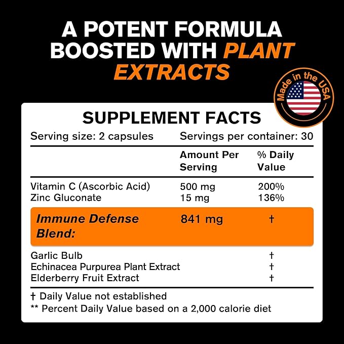 Immune Support Vitamins - Elderberry with Zinc, Vitamin C, and Garlic for Adults - Sambucus Black Elderberry Capsules & Echinacea Immunity Renewal Complex - Powerful Vegan 10 in 1 Immune Defense