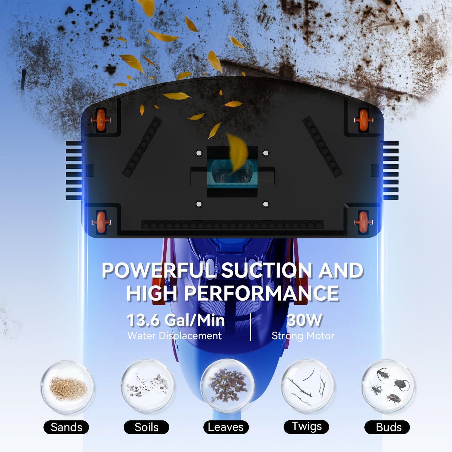 LVKE L2 Cordless Handheld Pool Vacuum for Above Ground Pool with Telescopic Pole, Strong Suction Power, 1H Runtime, High-Efficiency Screen & Fine Sponge, Ideal for Deep Pool Cleaning, Blue