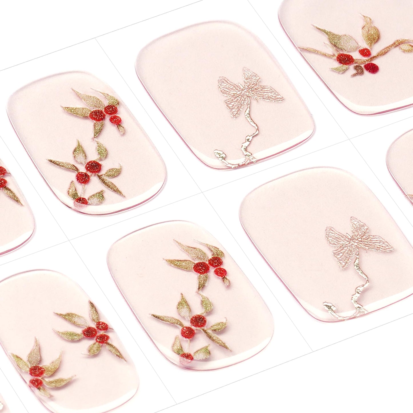 DANNI & TONI Semi Cured Gel Nail Strips Rose Hip (Blossom) Golden Butterfly Gel Nail Wraps UV Led Nails 28 Stickers Gift for Women
