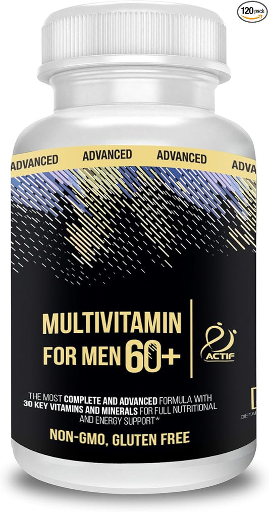 Actif Multivitamin for Men Age 60+ with 30 Organic Vitamins and Organic Herbs, Non-GMO, Made in USA, 120 Count