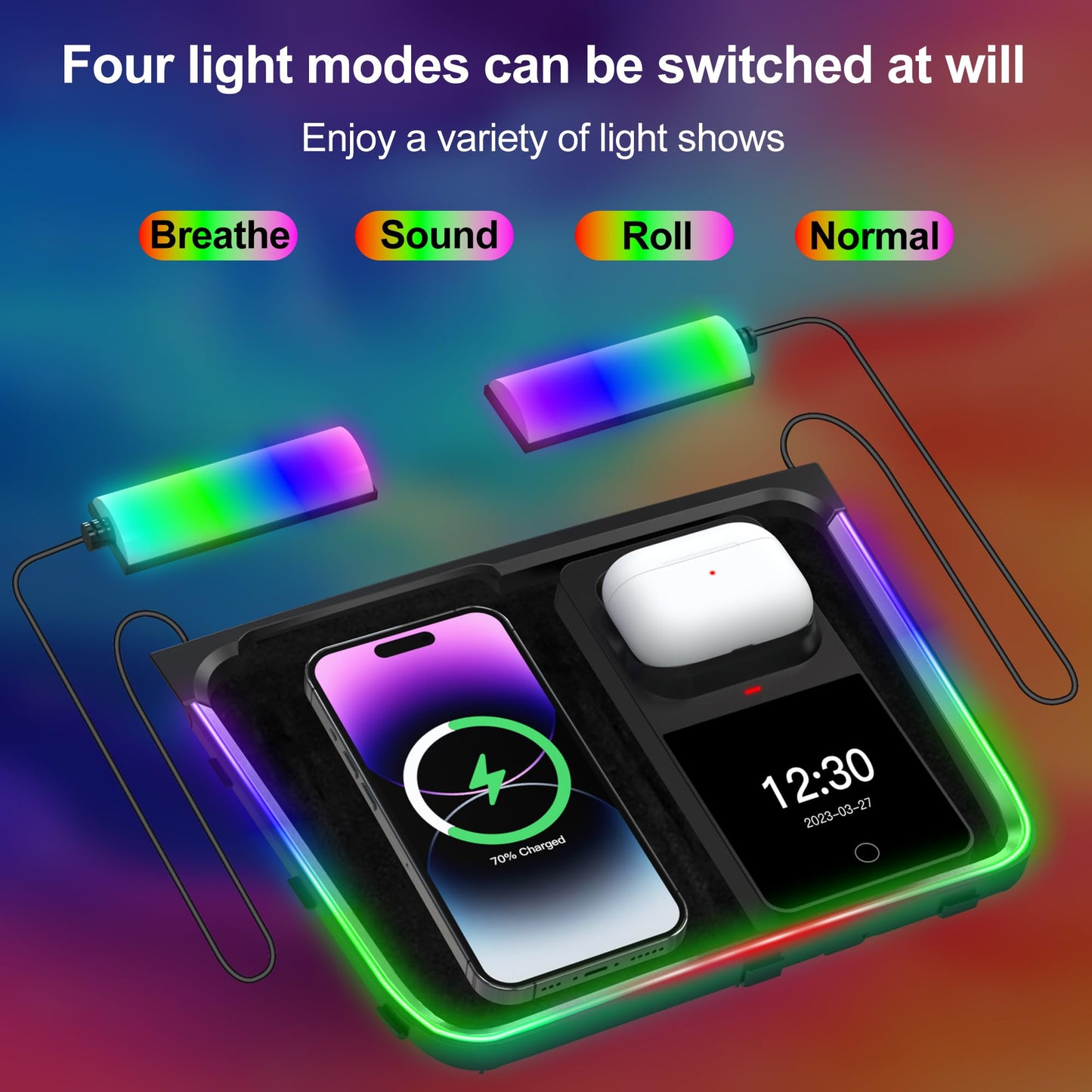 for ModelY/3 Car Interior RGB Neon Ambient Light Support Earphones Wireless Charging, Charge Platform Led Light Bar Left/Right Footwell Lights, Screen Control, Tesla Accessories (Not for 2024 Model3)