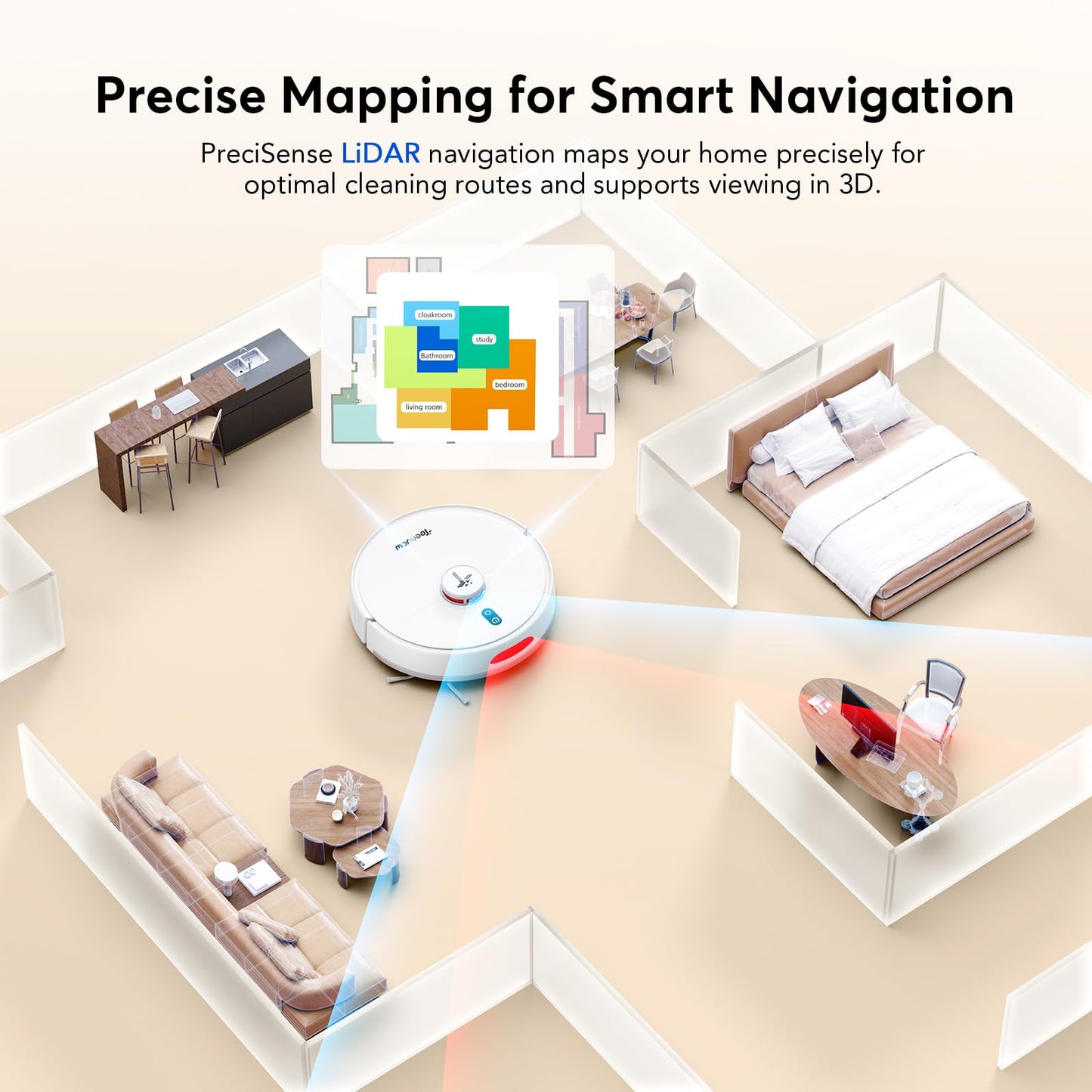 Teendow D20S Max+ Robot Vacuum and Mop, 6000Pa Suction for Pet Hair, with Self-Emptying Dock and Pet Grooming Parts, 10 Weeks Hands-Free Cleaning, PreciSense LiDAR Navigation, App & Voice Control