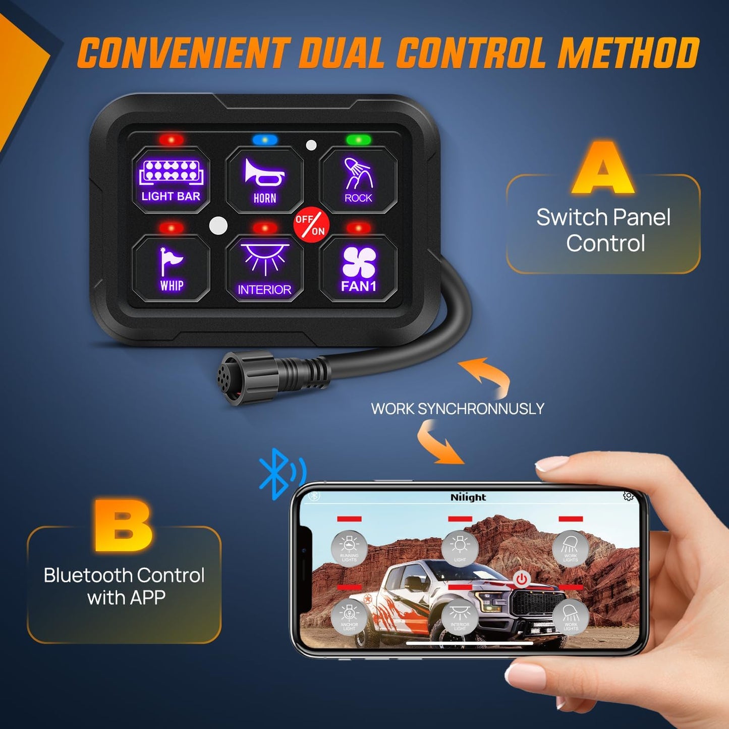 Nilight 6 Gang Switch Panel 12V 24V Universal Circuit Control Relay System with RGB Backlight APP Fuse Wiring Harness Automatic Dimmable ON Off LED Switches Pod for Car Pickup Truck Camper SUV