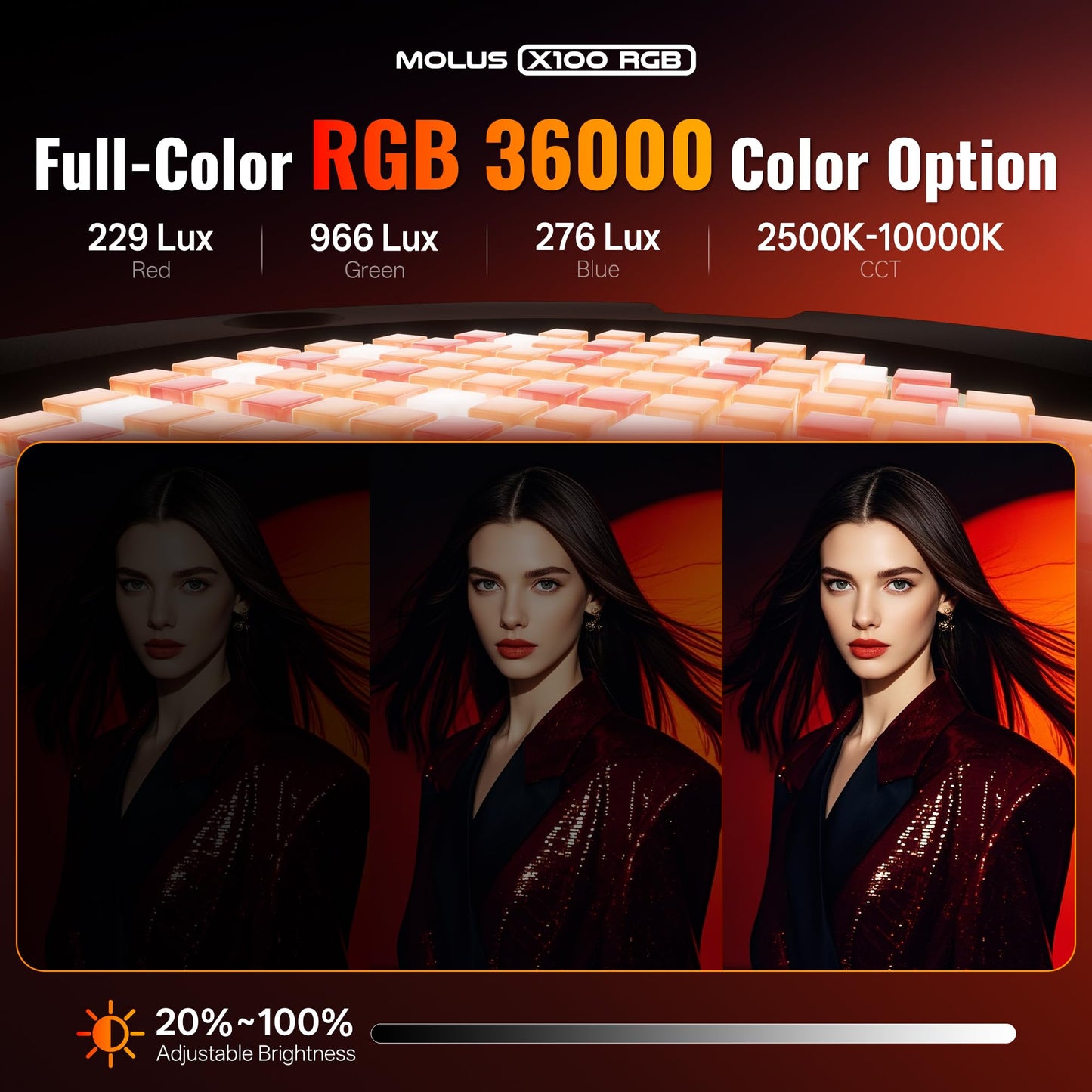 ZHIYUN MOLUS X100 RGB PRO 100W Video Light [Official] V2 Upgraded Version Professional Photography Lighting Portable Continuous Output Lighting 2500K~10000K CRI≥95 TLCI≥97 Only 384g for Youtuber TT