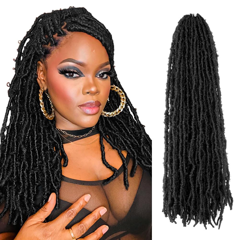 Bohobabe 18 Inch Light Weight Butterfly Locs Crochet Hair 8 Packs Long Black Distressed Butterfly Faux Locs Crochet Hair, 2#