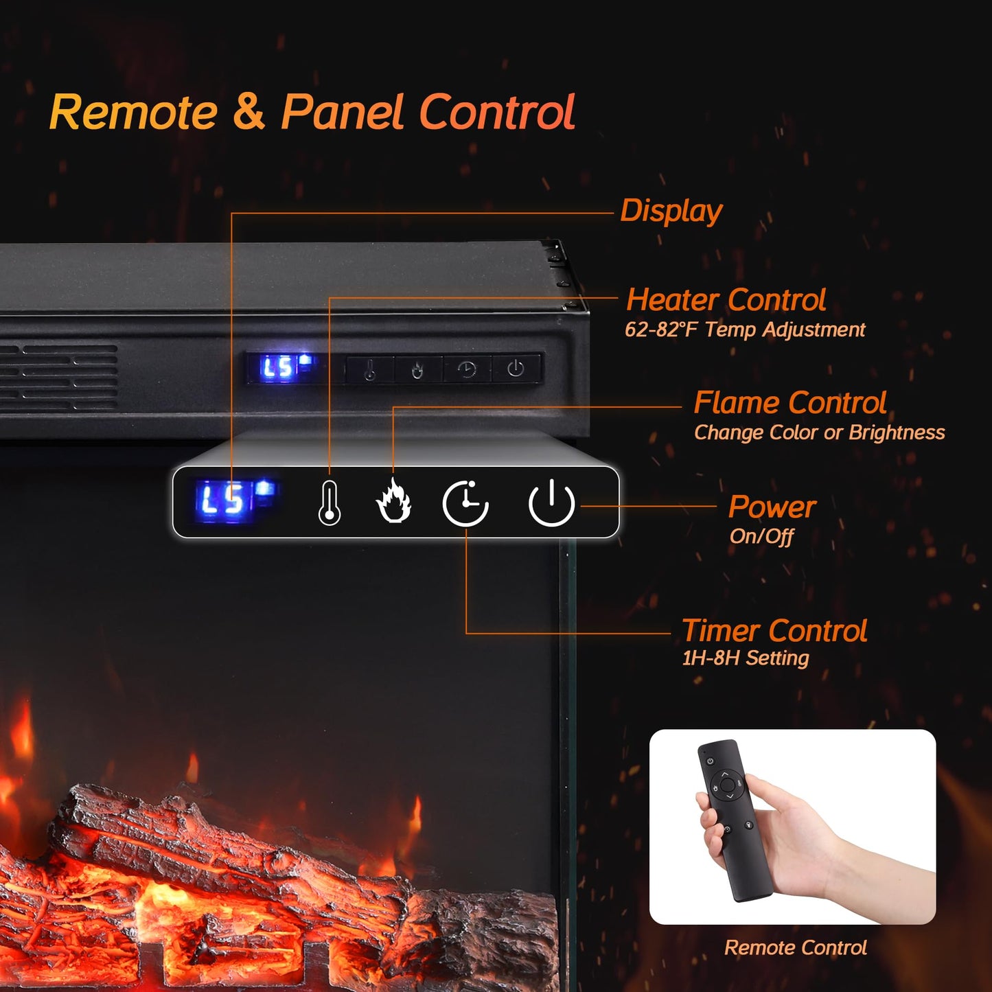 WAMPAT 36 inch 3-Sided Glass Electric Fireplace Insert, Freestanding Fireplace with Remote Control,12-Color Flame, 5 Adjustable Brightness,8 Hour Timer,1400W Fireplace Heater