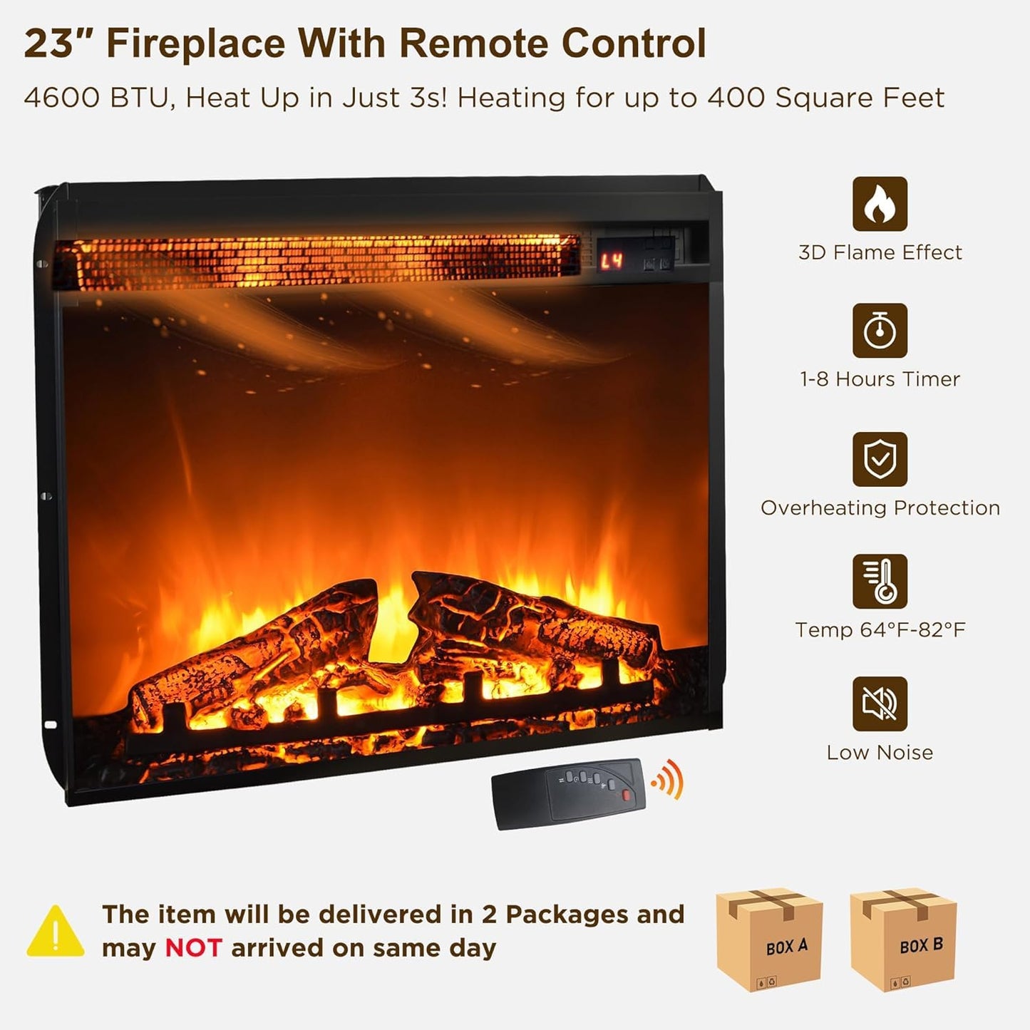 OKD Farmhouse Fireplace TV Stand for 70+ Inch TV, 33" Tall Highboy Entertainment Center with 23" Electric Fireplace, Rustic Media Console w/Sliding Arched Door for Living Room,Reclaimed Barnwood