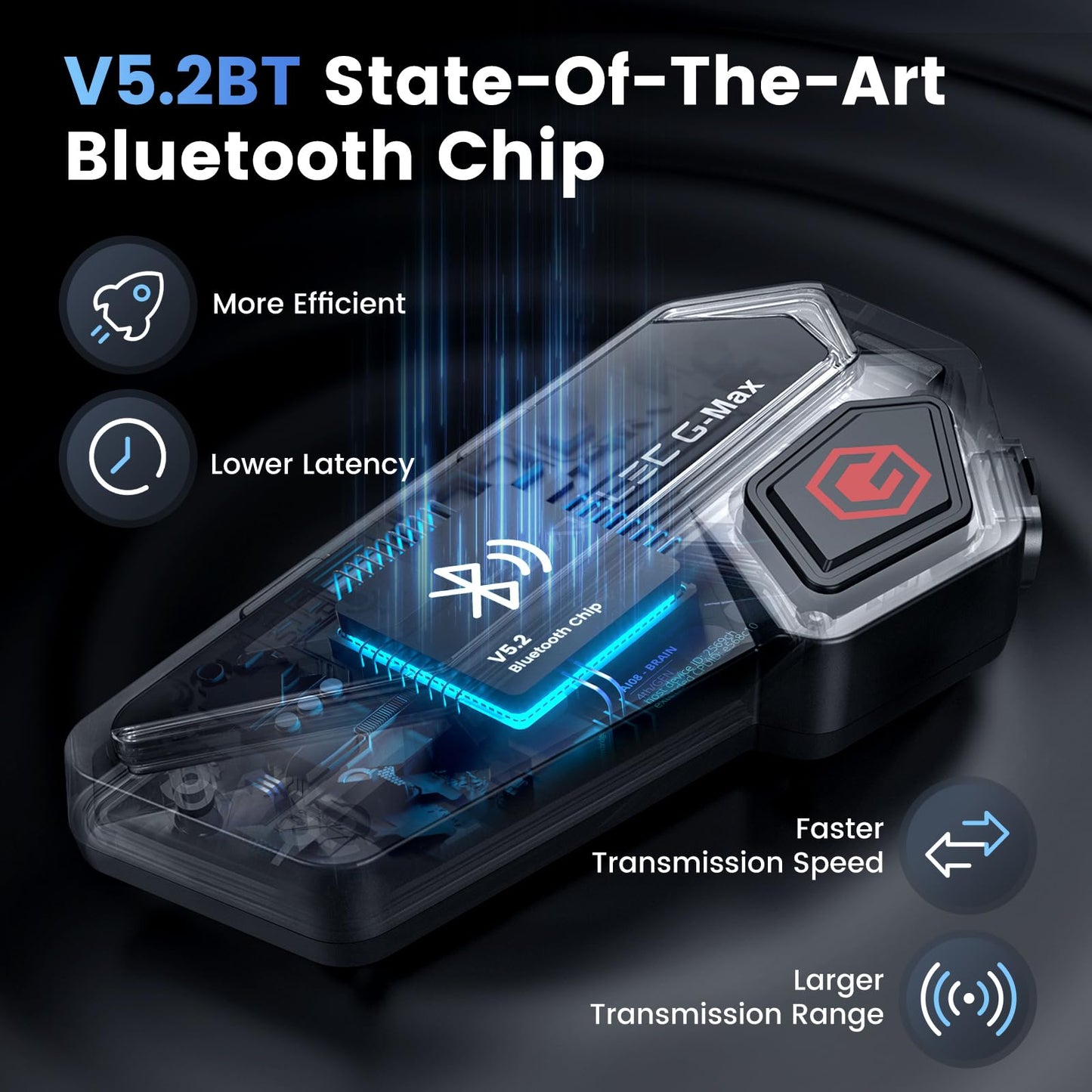 gearelec Motorcycle Helmet Bluetooth Headset V5.2BT【HiFi Stereo Sound】【Screen and RGB Lights】 80Mph Clear Calls Helmet Communication Systems 2000M 6 Riders Intercomunicador para Casco De Moto 2 Pack