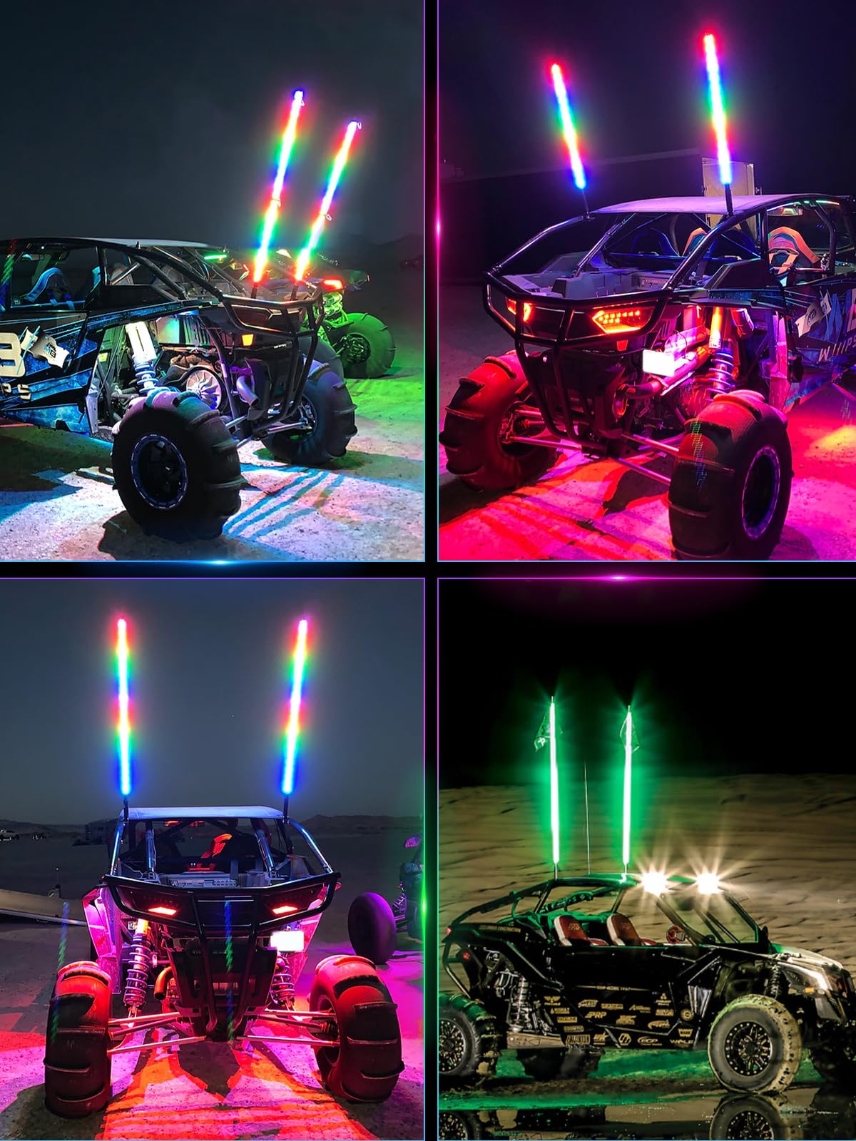 UNI-SHINE 2PCS 4FT LED Whip Lights with Spring Base Spiral RGB Chasing Lights with APP & Remote Control, Music Antenna Whip Light for Can-Am UTV ATV RZR Can-Am SXS Polaris Offroad