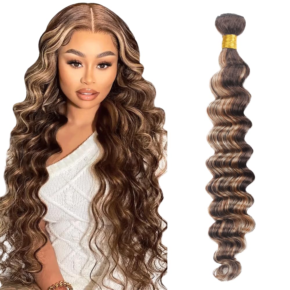 30 Inch P4/613 Bundles Highlight Deep Wave Human Hair Bundles Two Tone Dark Brown Mixed With Blonde Bundles Human Hair 613 Deep Curly Bundles Ombre Bundles