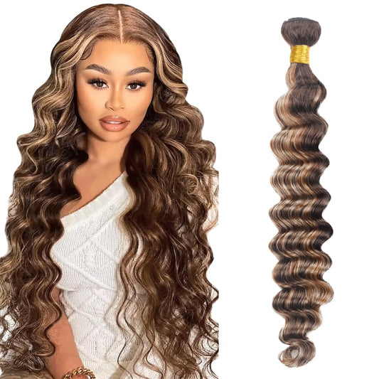 30 Inch P4/613 Bundles Highlight Deep Wave Human Hair Bundles Two Tone Dark Brown Mixed With Blonde Bundles Human Hair 613 Deep Curly Bundles Ombre Bundles