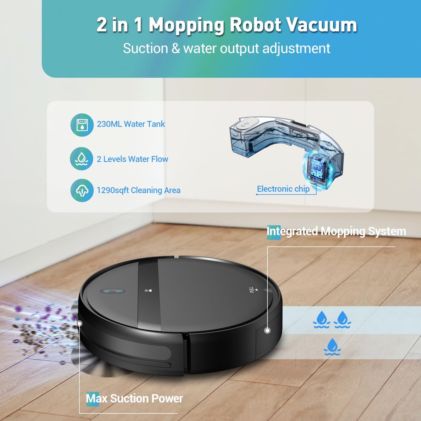 Kilgone Robot Vacuum and Mop Combo, 2-in-1 Robotic Vacuum Cleaner with Tangle-Free Suction, WiFi/Alexa/App Control, Auto Recharge, Ultra-Slim Quiet Design for Pet Hair, Hard Floors & Low-Pile Carpets