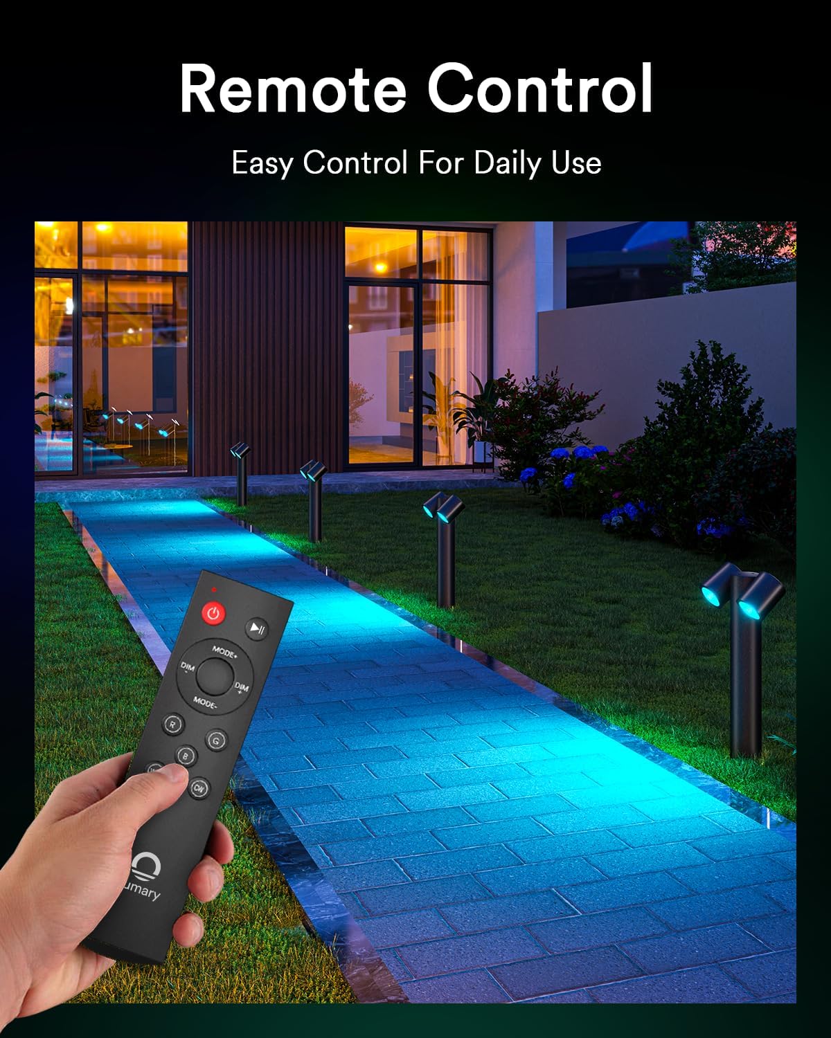 Lumary Smart Pathway Light Pro 700LM, RGBAICW Color Changing Landscape Lights with 8 Adjustable 355° Spot Lights IP65 Waterproof, 48FT Wired Outdoor Landscape Lighting, WiFi APP/Voice/Remote (4 Pack)