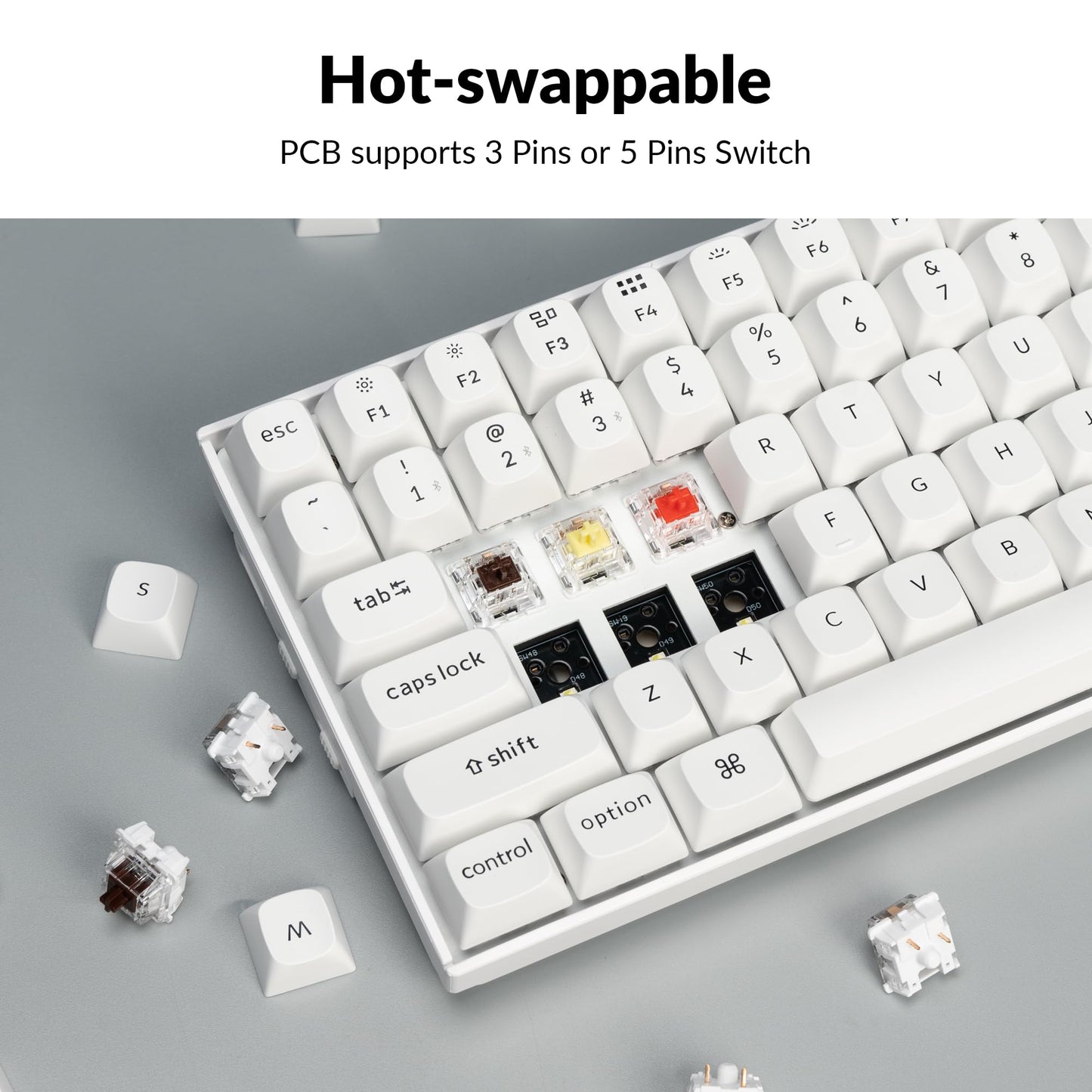 Keychron K2 Pro 75% Layout Bluetooth Wireless Mechanical Keyboard, Custom Programmable Type-C Wired Gaming Keyboard with RGB Backlit, Hot-Swappable K Pro Brown Switch for Mac Windows Linux - White