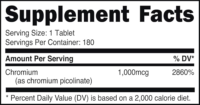 Bucked Up Chromium Picolinate 1000mcg Per Serving, Bucked Up Essentials (180 Servings, 180 Tablets)