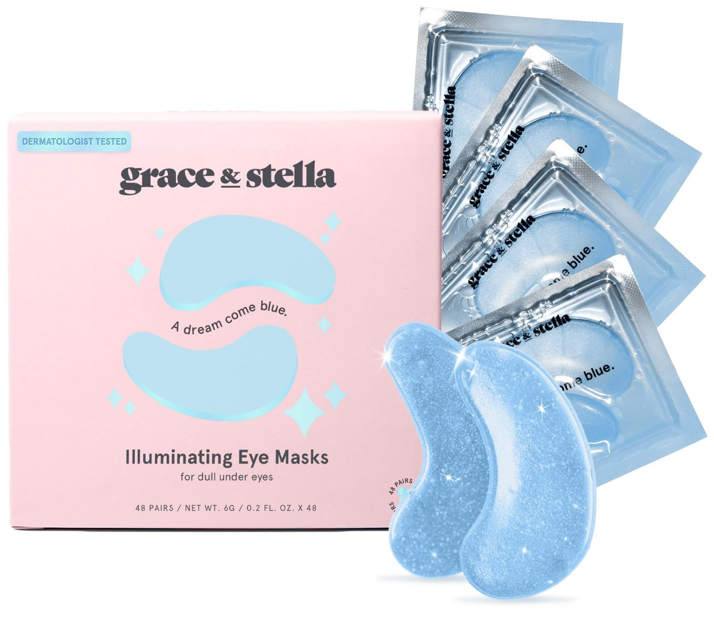 grace & stella Award Winning Under Eye Mask Reduce Dark Circles, Puffy Eyes, Undereye Bags, Wrinkles, Gel Under Eye Patches, Birthday Gifts for Women - Vegan Cruelty-Free Self Care (48 Pairs, Blue)