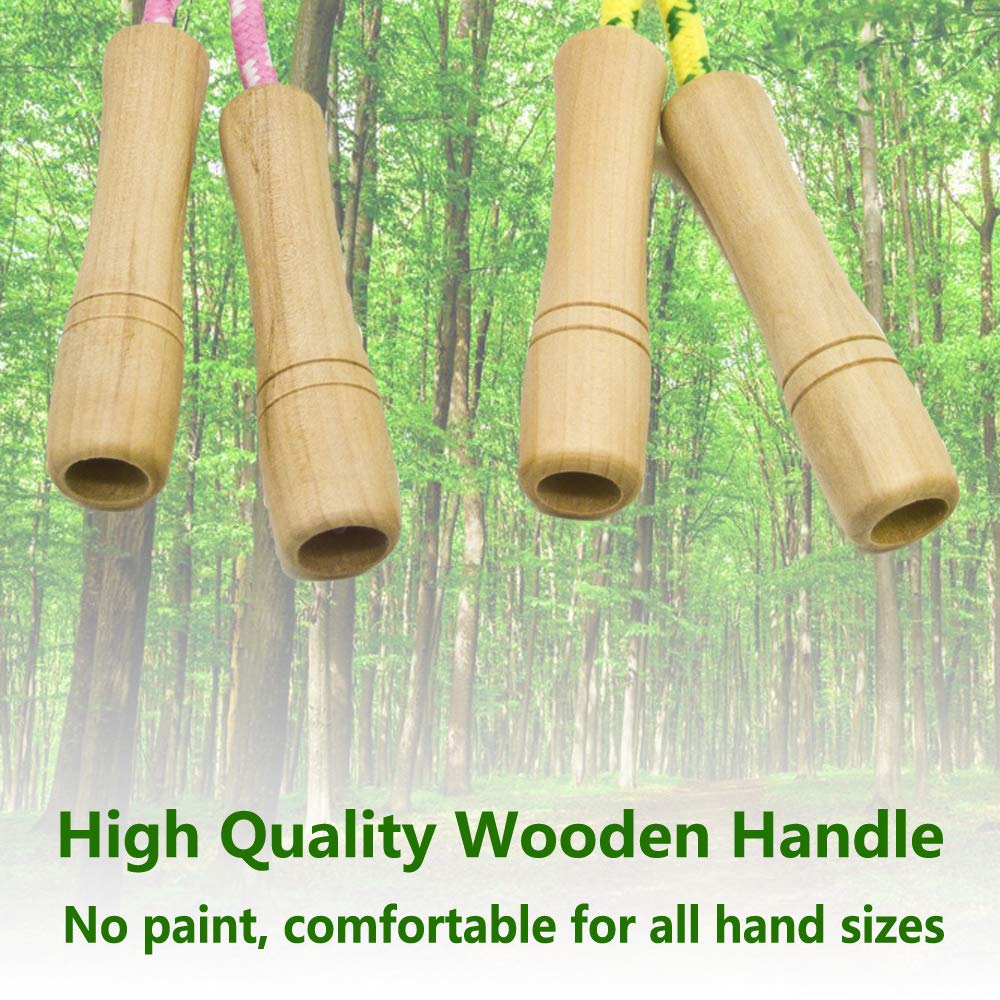 Cotton Jump Rope for Kids - Wooden Handle - Adjustable Cotton Braided Fitness Skipping Rope - Outdoor Fun Activity, Great Party Favor, Exercise Activity, Pack of 2 (Pink+Yellow)