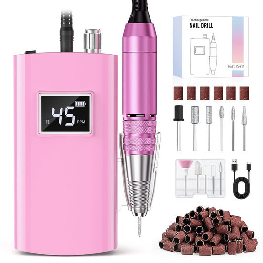 Beloving Portable Nail Drill Professional, 45000RPM Rechargeable Nail Drill Electric File Machine for Acrylic Gel Polish Remover, Cordless Nail Kit for Manicure Pedicure with 11 Bits for Salon Home