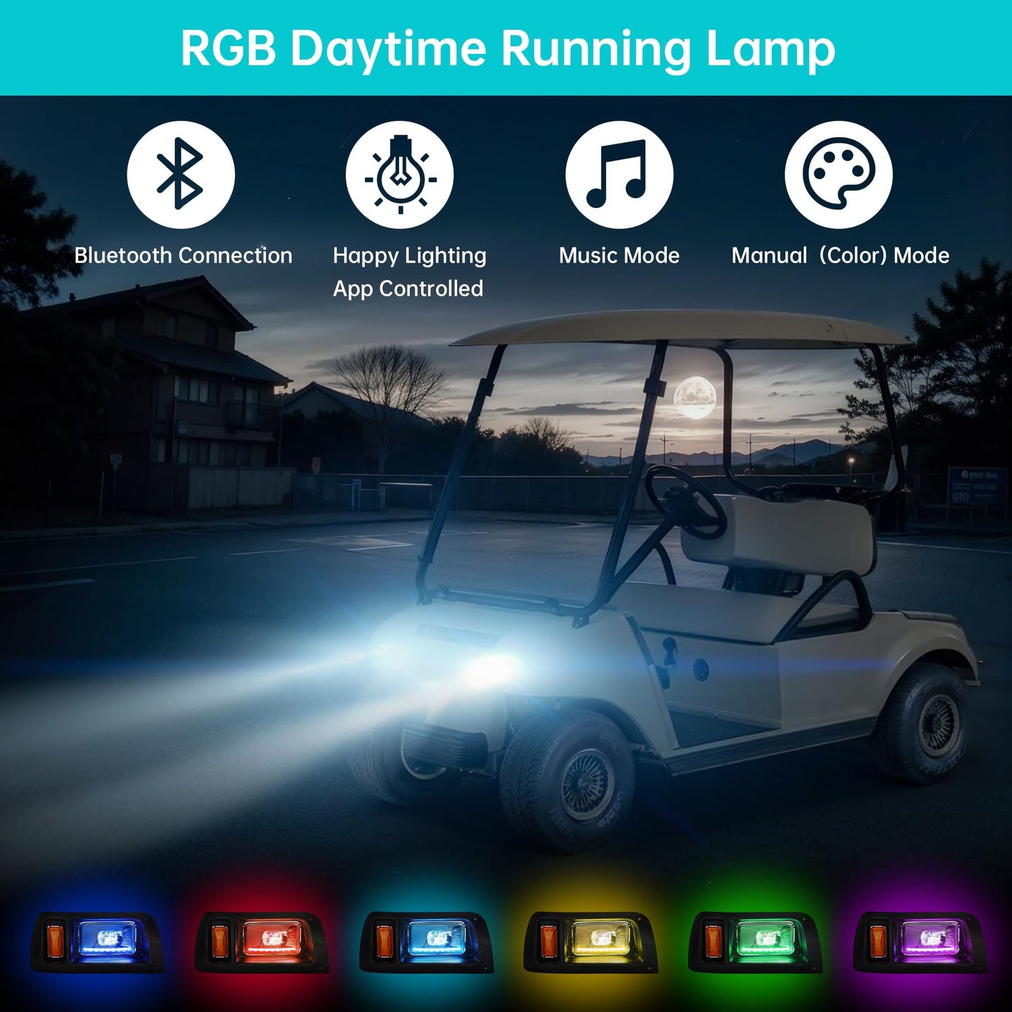 10L0L Deluxe Golf Cart Light Kit for Club Car DS 12V-60V, Full Headlight Taillight Kit with RGB Daytime Running Lamp Low High Beam Turn Signal Horn Brake Pad Hazard Blinker