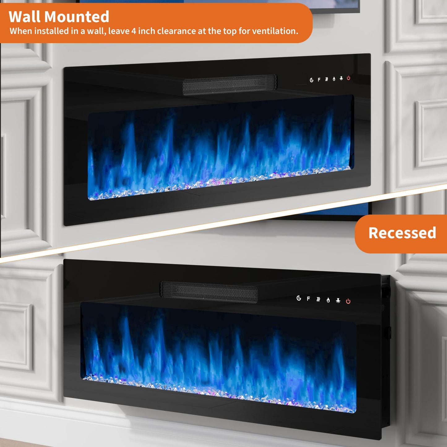 Rresyet Fireplace TV Stand with 36" Electric Fireplace, LED Light Entertainment Center, TV Cabinet for TVs Up to 80", Modern Marble Textured Storage Cabinet, TV Console for Living Room (Travertine)