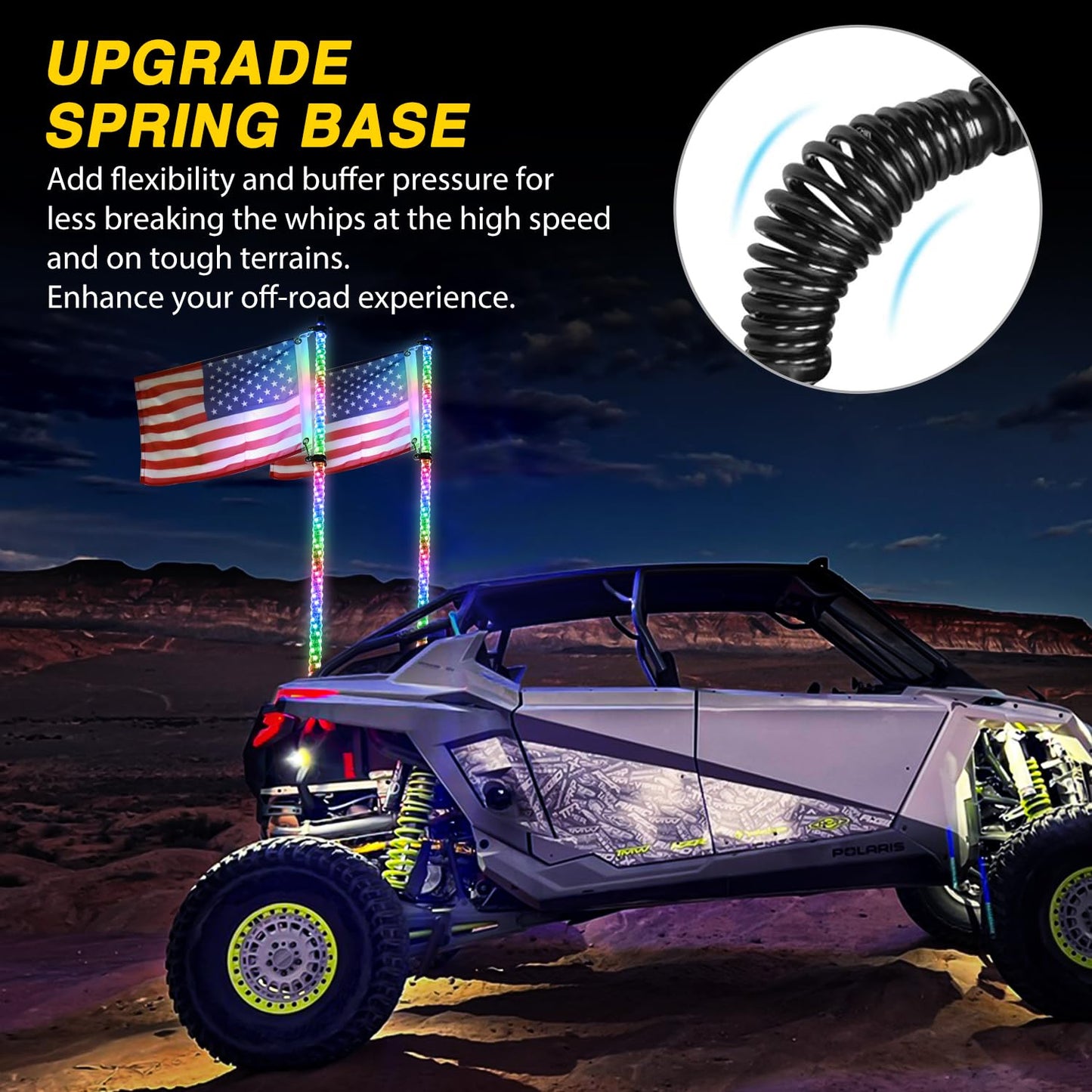 GOOACC 2 PCS 4FT LED Whip Light with Spring Base Spiral RGB Chasing RF Remote Lighted Whips w/Rocker Switch LED Antenna for UTV ATV Truck Sand Rail Buggy Dune RZR Can-am