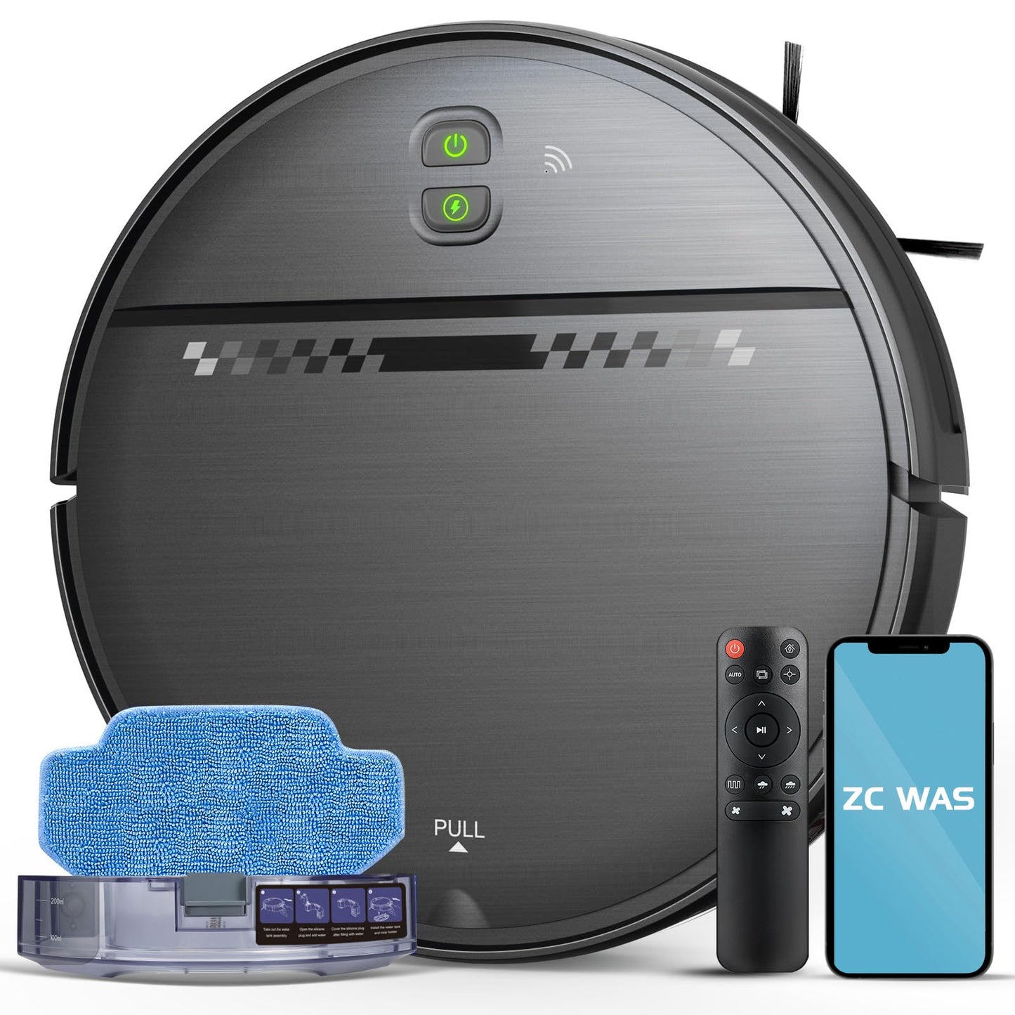 ZC WAS Robot Vacuum and Mop Combo, 2-in-1 Robot Vacuum Cleaner, Perfect for Pet Hair, Hard Floor and Carpet, Anti-Bump, Anti-Fall, App, Voice and Remote Control