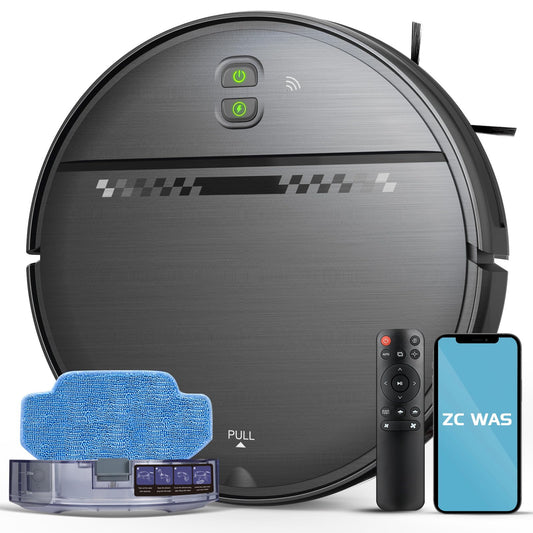 ZC WAS Robot Vacuum and Mop Combo, 2-in-1 Robot Vacuum Cleaner, Perfect for Pet Hair, Hard Floor and Carpet, Anti-Bump, Anti-Fall, App, Voice and Remote Control
