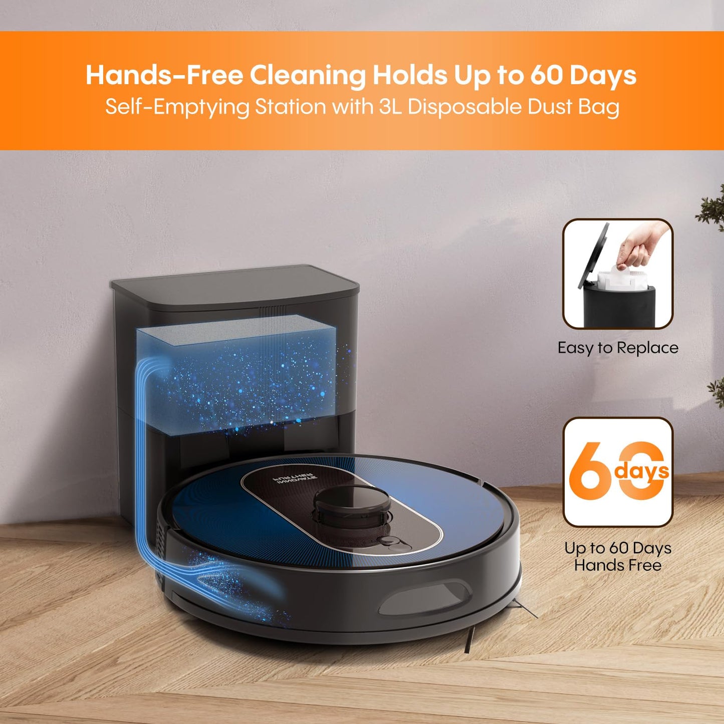 Robot Vacuum and Mop: Self-Emptying 5000Pa Robotic Vacuum Real-Time Mapping/No-Go Zones for 60 Days Hands-Free Cleaning, 3-In-1 LiDAR Navigation Alexa/APP Robot Vacuum Cleaner for Hard Floor & Carpet