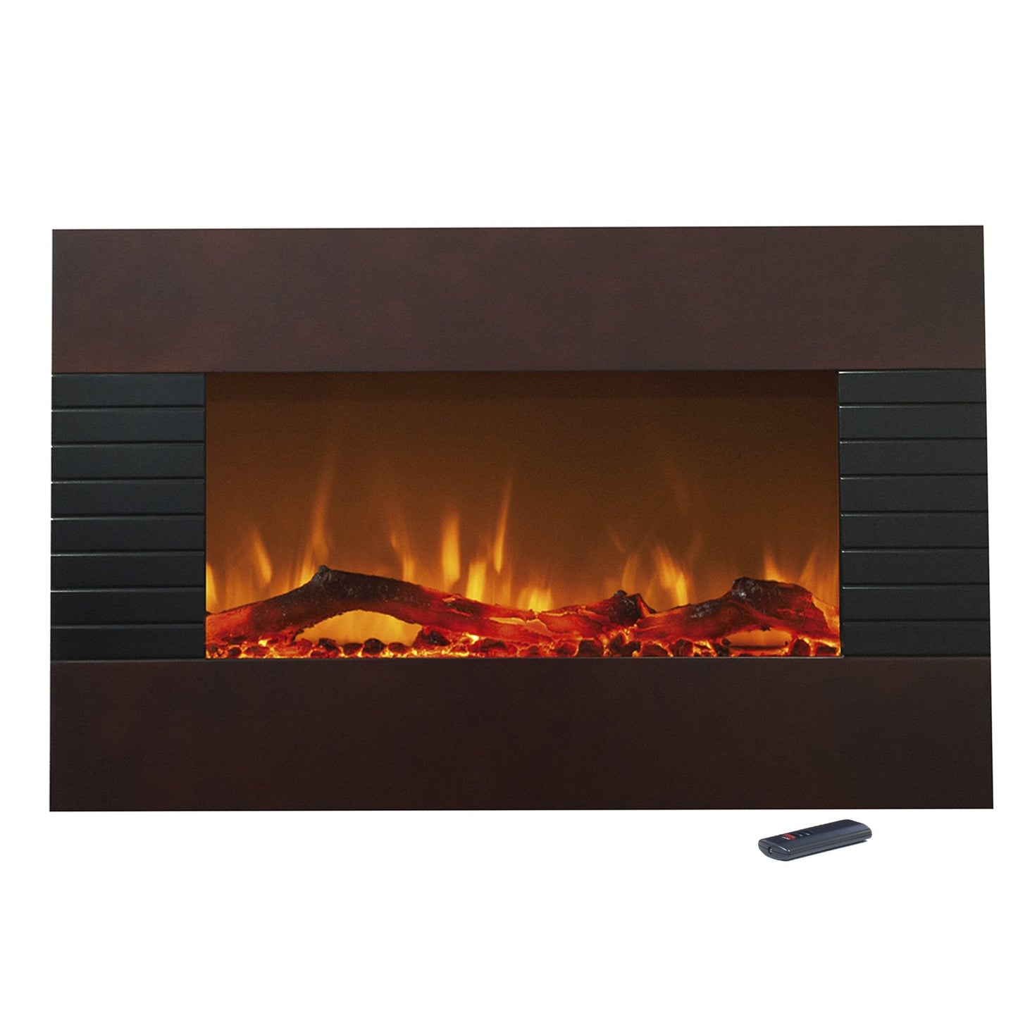 Northwest 36-Inch Electric Fireplace - Modern Mahogany Fireplace with Wall Mount, Floor Stand, Remote, and Adjustable Heat and Brightness