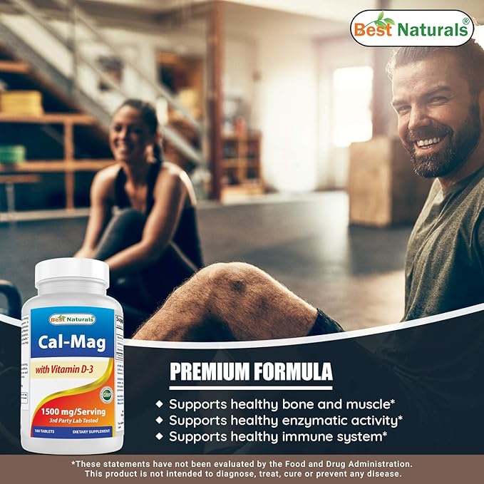 Best Naturals Calcium Magnesium with Vitamin D3 1500mg Serving 180 Tablets (180 Count (Pack of 1))