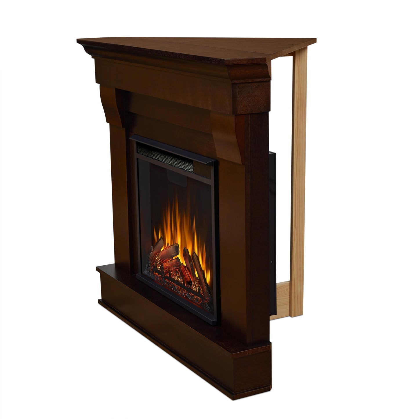 Real Flame Chateau 41" Corner Electric Fireplace with Mantel for Living Room or Bedroom, Replaceable Fireplace Insert Heater, Realistic Log and Flame Effect, Remote Control, Timer.