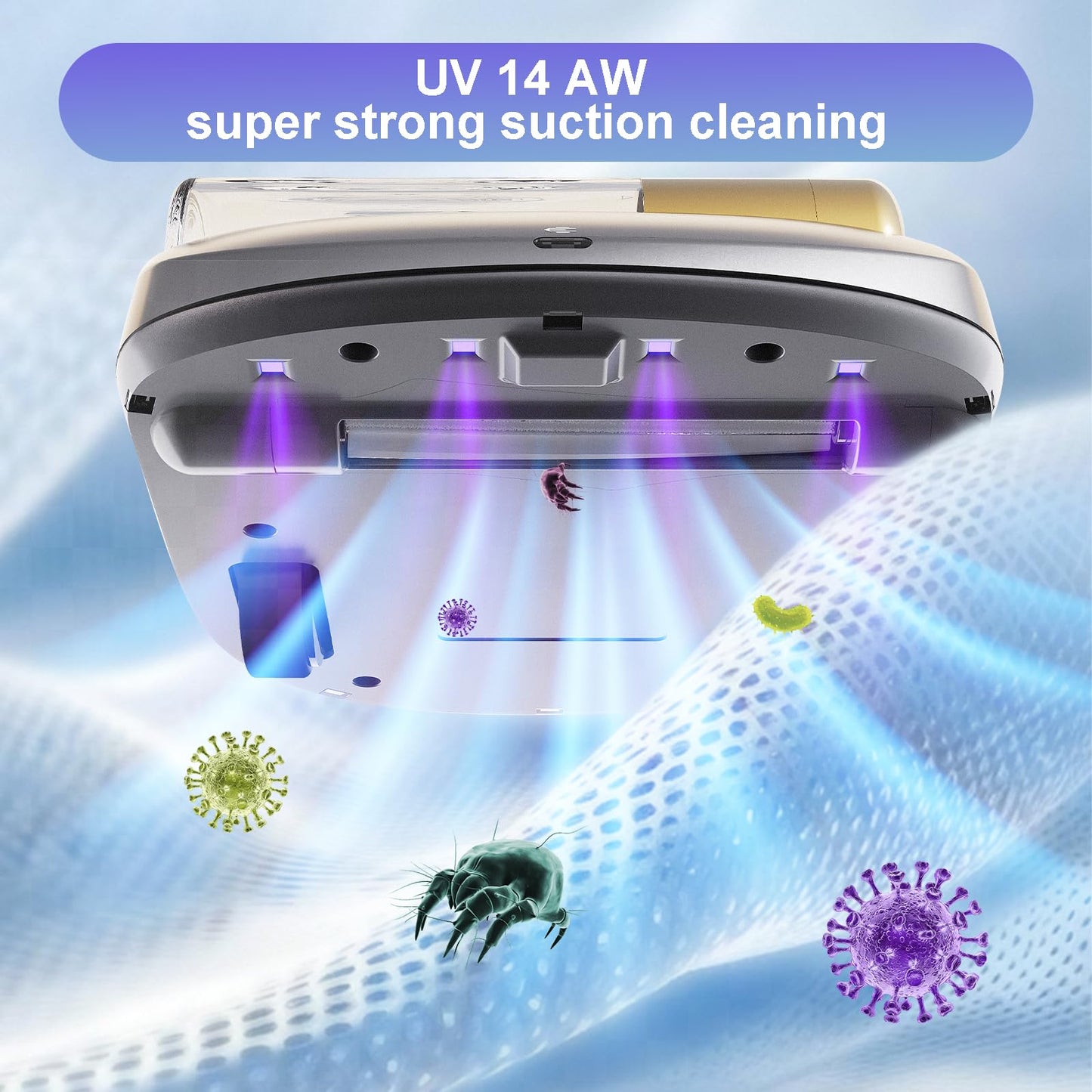 CREATULIZE Rechargeable Mattress Vacuum Cleaner 1-Click Deep Cleaning,Bed Vacuum Cleaner 14AW Strong Suction 270nm Deep Ultraviolet Lamp,Specially Designed for Mattresses,Auto for Pet Hair and Dust.