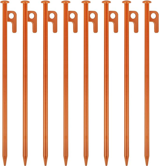 8 Pack Tent Stakes Heavy Duty 12 inch Steel Tent Pegs for Camping Unbreakable and Inflexible