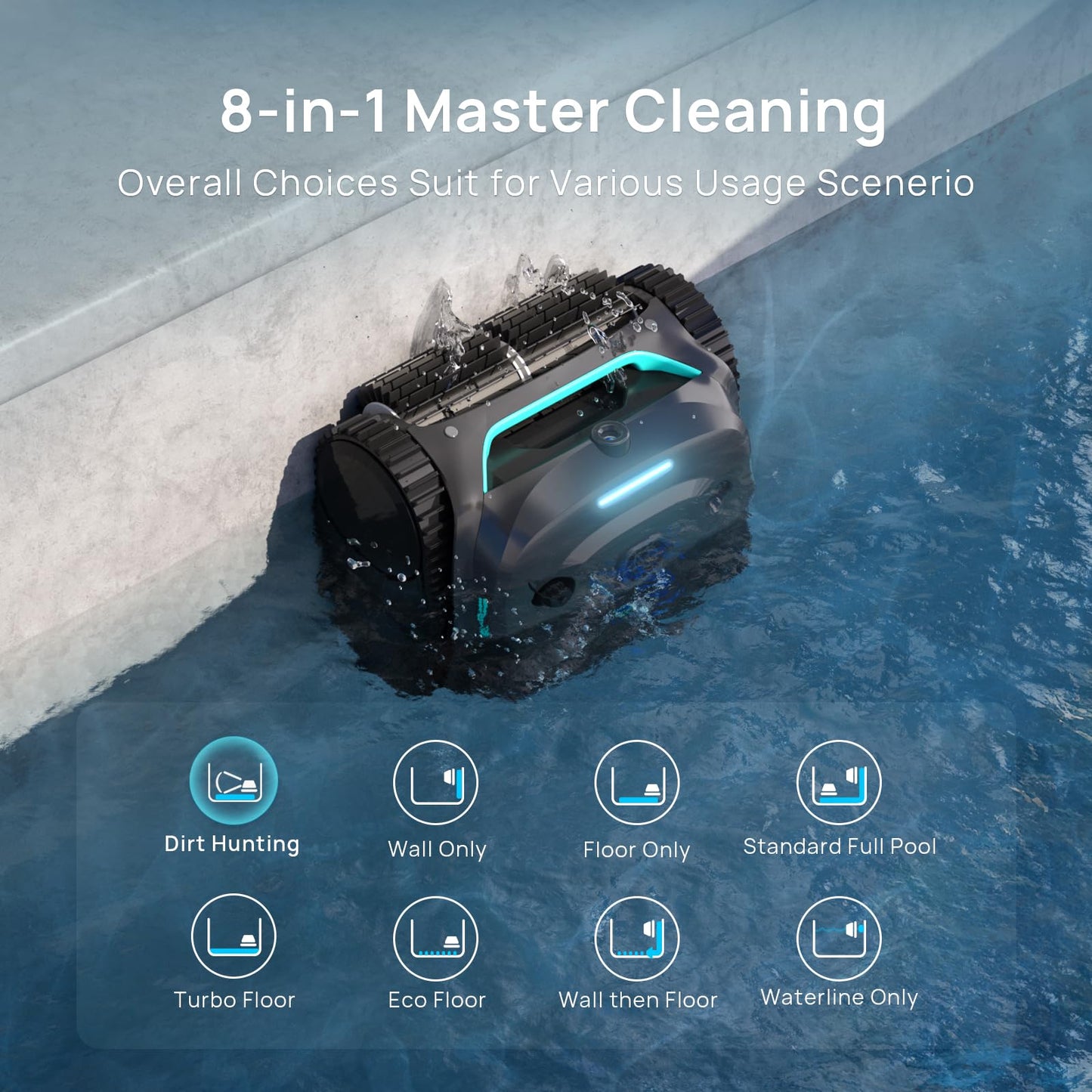 (2025 New) WYBOT C2 Vision Robotic Pool Vacuum with AI Camera, Ultra-Fine Filtration Pool Cleaners for Above&Inground Pools, Comprehensive 8 Mode, Wall Climbing, Smart Navigation, Gray