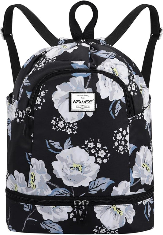 Dry Wet Drawstring Backpack with Shoe Compartment for Women Adjustable Gym Bag