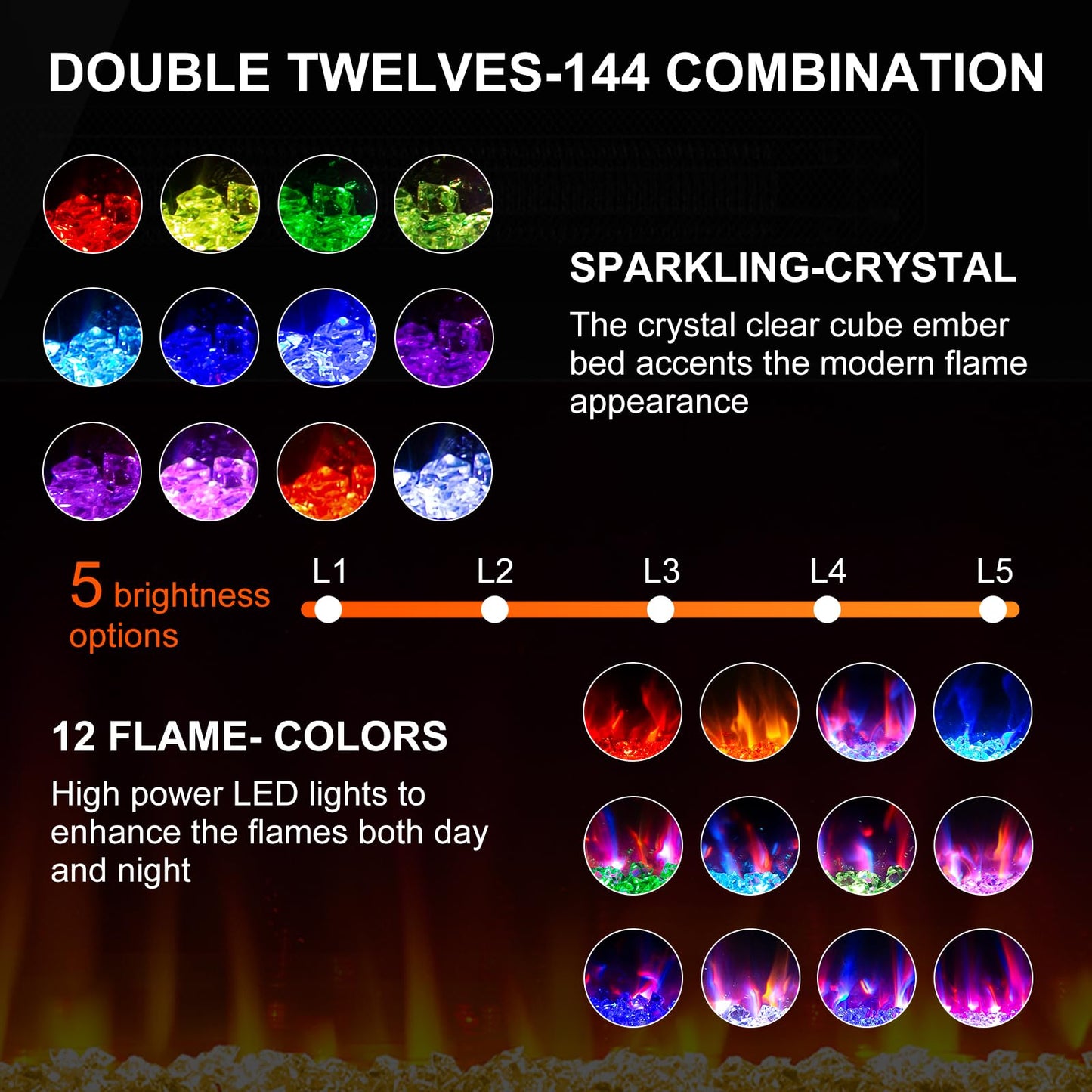 BREEZEHEAT 60" Ultra Thin Electric Fireplace Insert-ETL Certified, Recessed/Wall Mount, 3D Flame with Crystal, Remote & Touch, 750W/1500W (700 Sq.Ft), 8H Timer