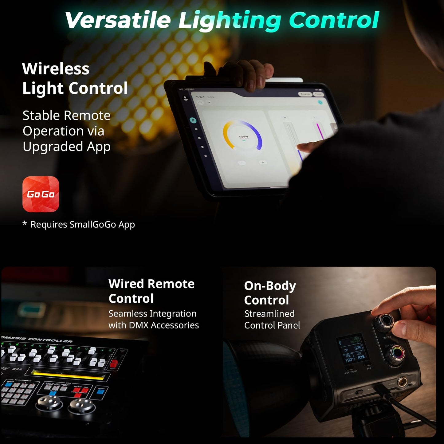 SmallRig RC 100C RGBWW LED Video Light, with App Control, 100W Mini COB Continuous Output Lighting, Handheld Spotlight 2700-10000K/CRI 96+/TLCI 98+/12 Effects, 11000Lux/1m, Lite Version White, 5340