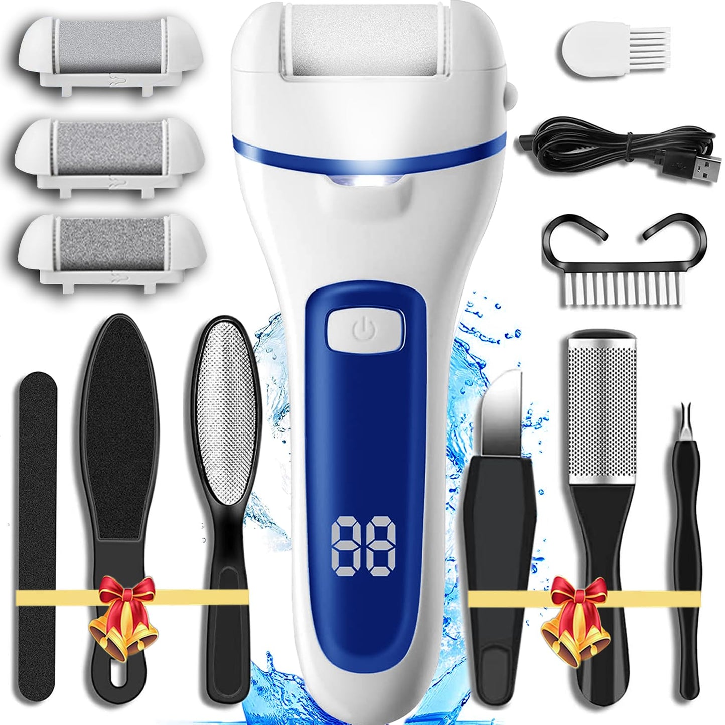 Electric Feet File Callus Remover for Feet, 13-in-1 Professional Pedicure Tools Foot Care Kit, Foot Scrubber Pedi for Hard Cracked Dry Dead Skin, 3 Rollers, 2 Speed, Battery Display