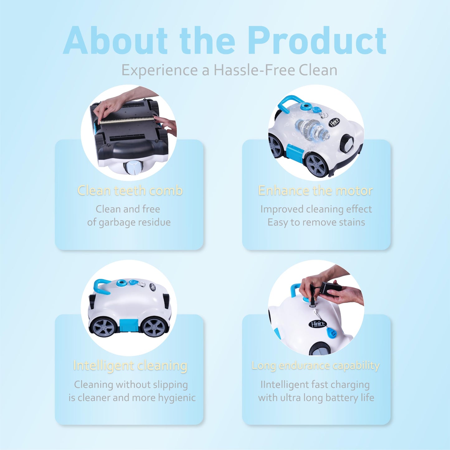 Hinice Cordless Robotic Pool Cleaner,Automatic Pool Vacuum Robot for In-Ground/Above Ground Pools,150 Min Runtime, IPX8 Waterproof, 2200 Sq Ft Coverage (White)