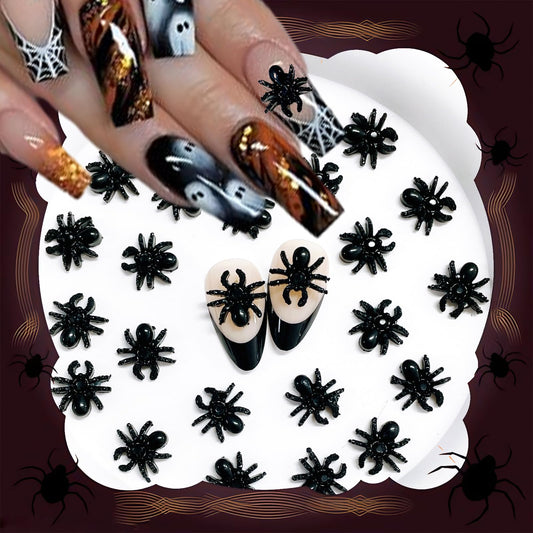 50pcs 3D Black Spider Nail Charms & Gems - Halloween DIY Nail Art Supplies