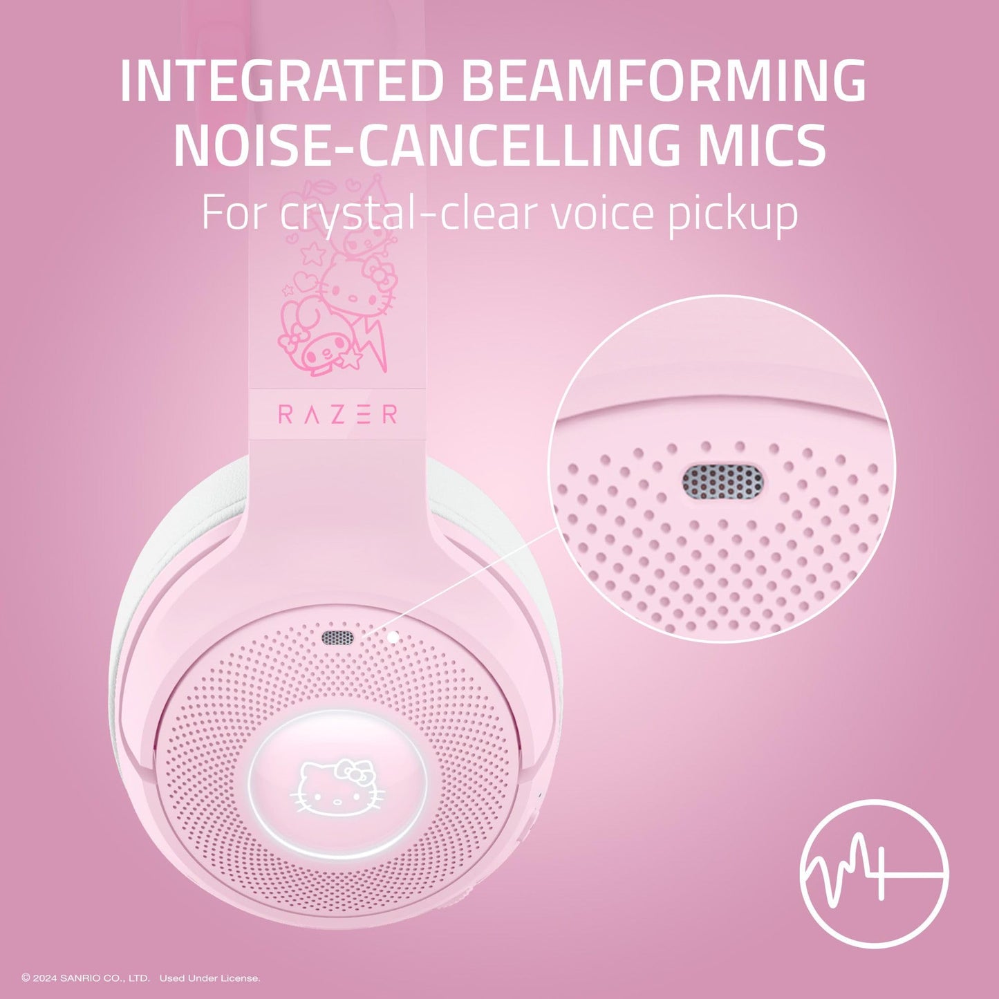 Razer Kraken Kitty V2 BT Wireless RGB Headset: Chroma RGB - Bluetooth 5.2-40 mm Drivers - 40 Hr Battery w/Type C Charging - Hello Kitty & Friends Edition