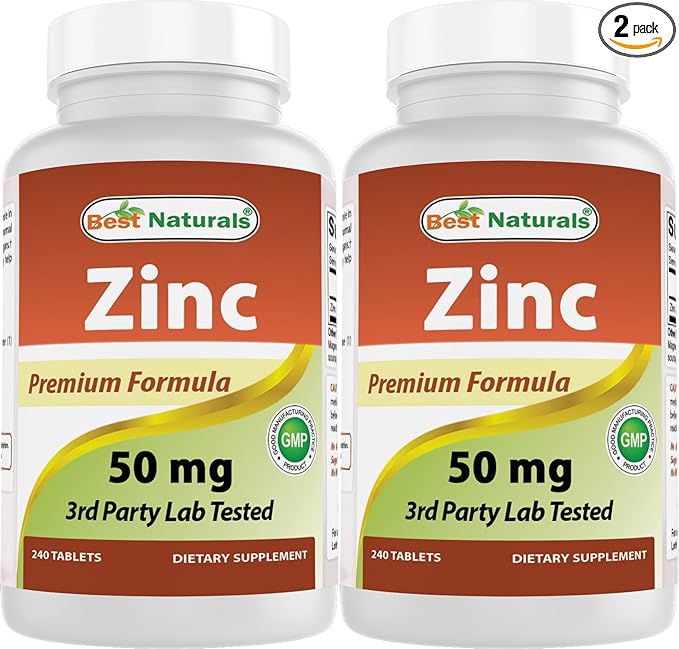 Best Naturals Zinc Supplement as Zinc Gluconate 50mg 240 Tablets Pack of 2