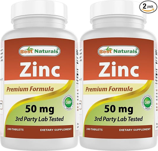 Best Naturals Zinc Supplement as Zinc Gluconate 50mg 240 Tablets Pack of 2