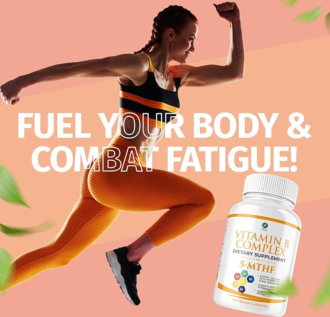 1 Body Vitamin B Complex – Methylated B12, 5-MTHF Folate, High Potency B Vitamins for Energy, Stress, Brain & Heart Support, Vegan, 60 Capsules