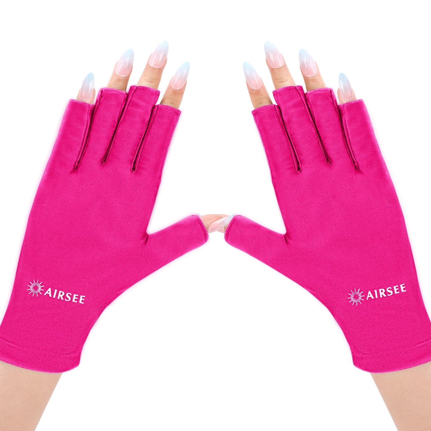 AIRSEE UV Gloves for Nail Lamp,Professional UPF50+ UV Protection Glove for Manicures Nail Art,Fingerless That Shield Skin from The Sun and Nail Lamp (Rose Red)