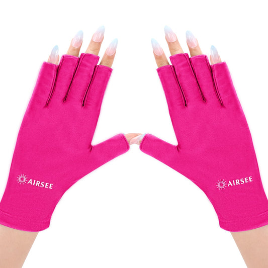 AIRSEE UV Gloves for Nail Lamp,Professional UPF50+ UV Protection Glove for Manicures Nail Art,Fingerless That Shield Skin from The Sun and Nail Lamp (Rose Red)