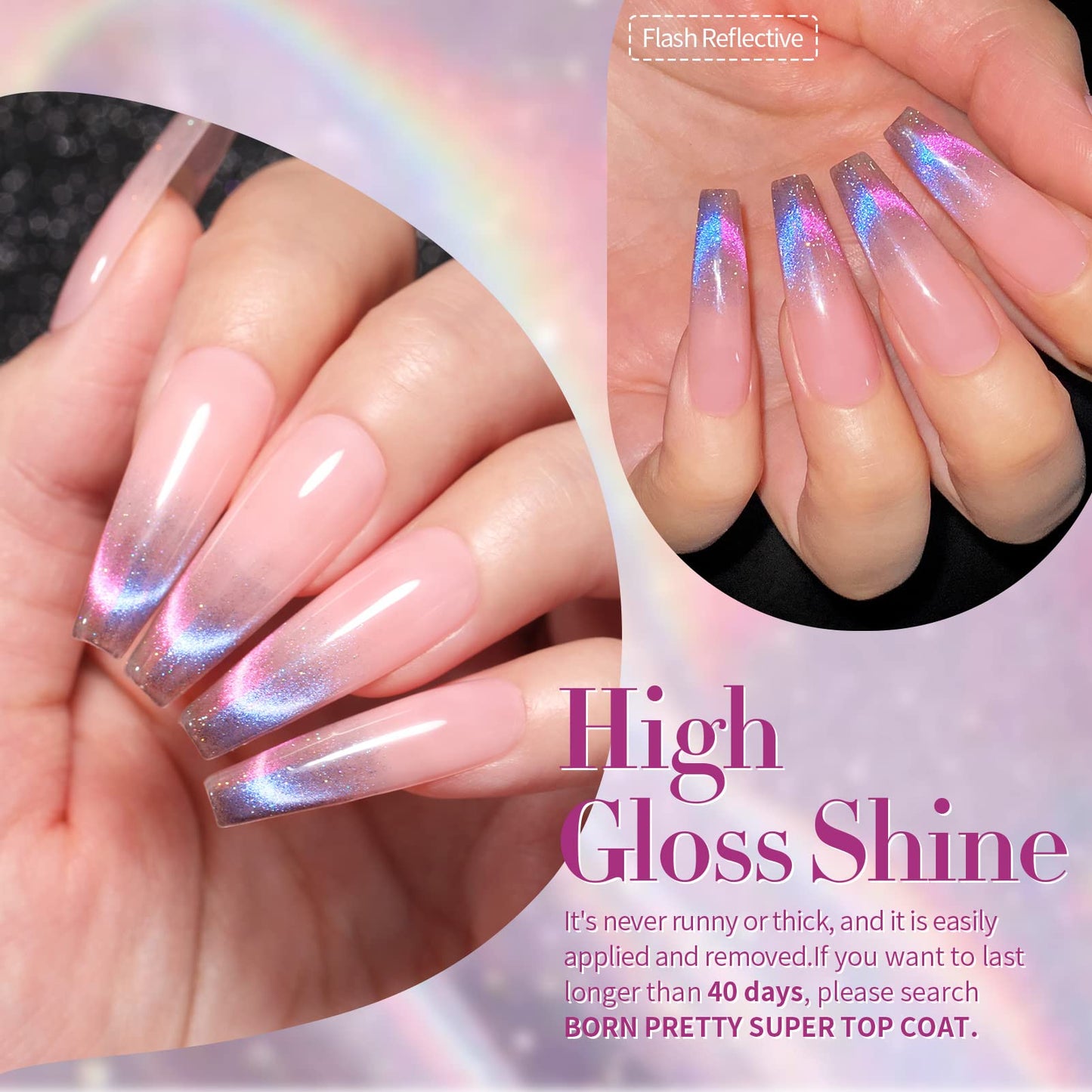 Born Pretty 9D Magnetic Gel Nail Polish Reflective Glitter Gel Polish Holographic Colorful Cat Magnetic Gel Polish Set 7ML 6PCS