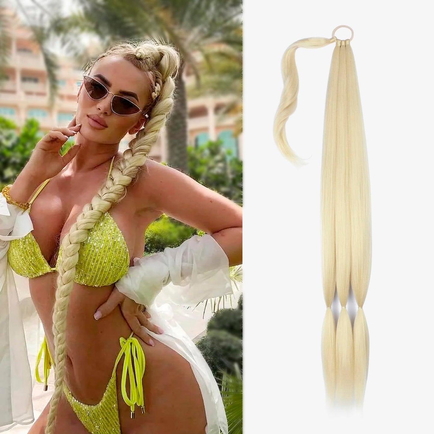 34 Inch Braided Ponytail Extension Braided Hair Extensions with Hair Tie Straight Wrap Around Long Braided Ponytail Natural Soft Synthetic Hair Piece for Women(613#)