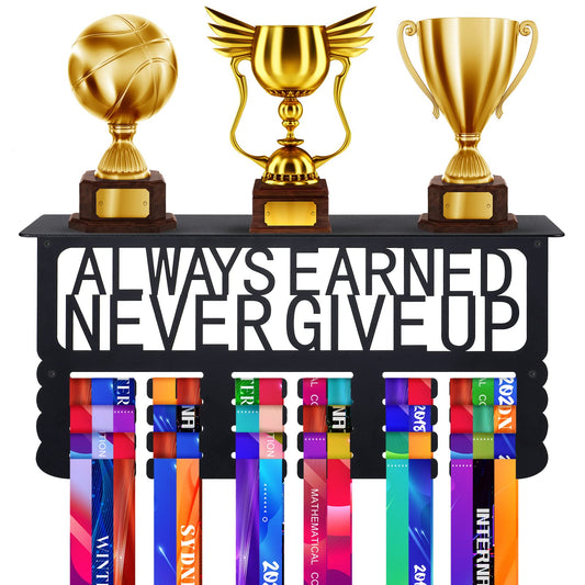 Biggun Metal Trophy and Medal Display Shelf- Easy to Install Medal Hanger Display with Trophy Shelf Medal Holder for Over 70 Running Race Wrestling Medals