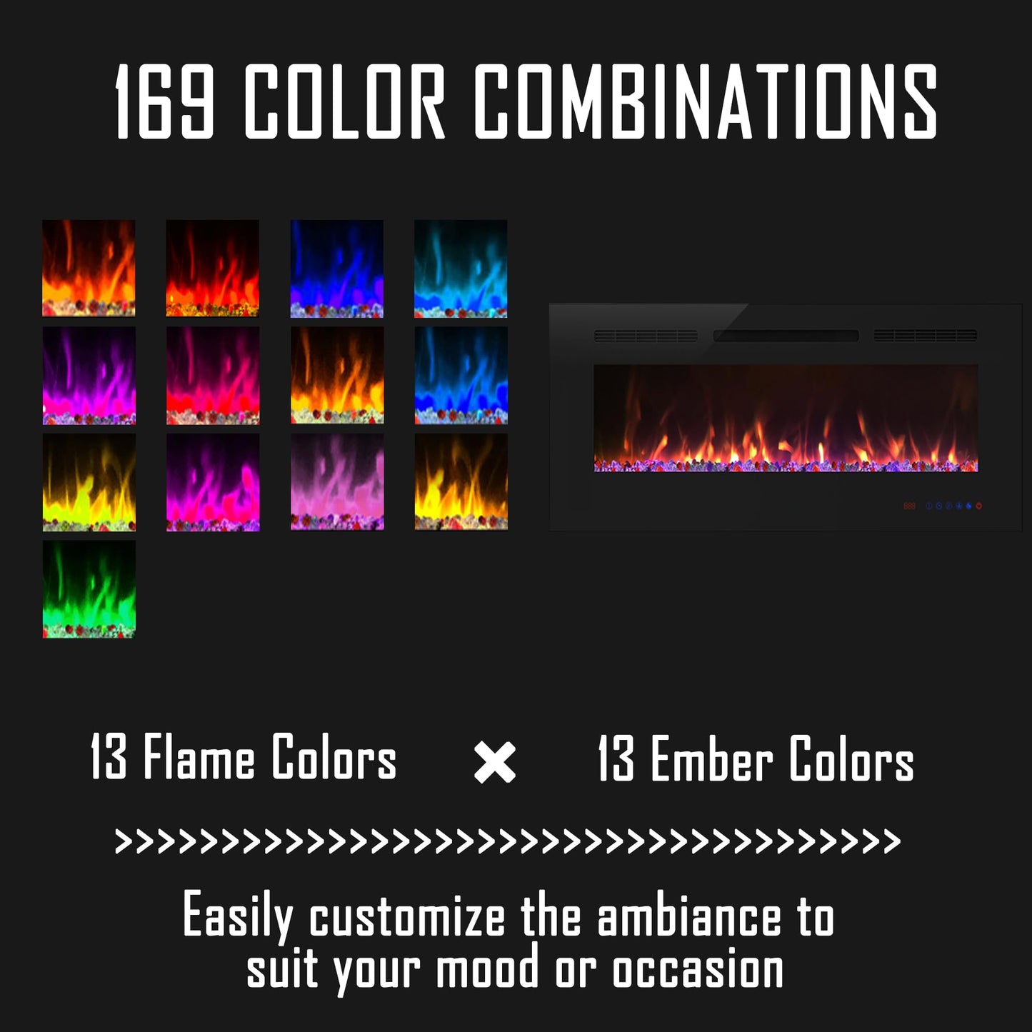 Cheerway 72 inch Ultra-Thin Electric Fireplace Heater, Wall Mounted & Recessed Electric Fireplace Insert, Linear Fireplace w/Thermostat, 13×13 Flame Color, Remote & Touch Control w/Timer, 750W/1500W